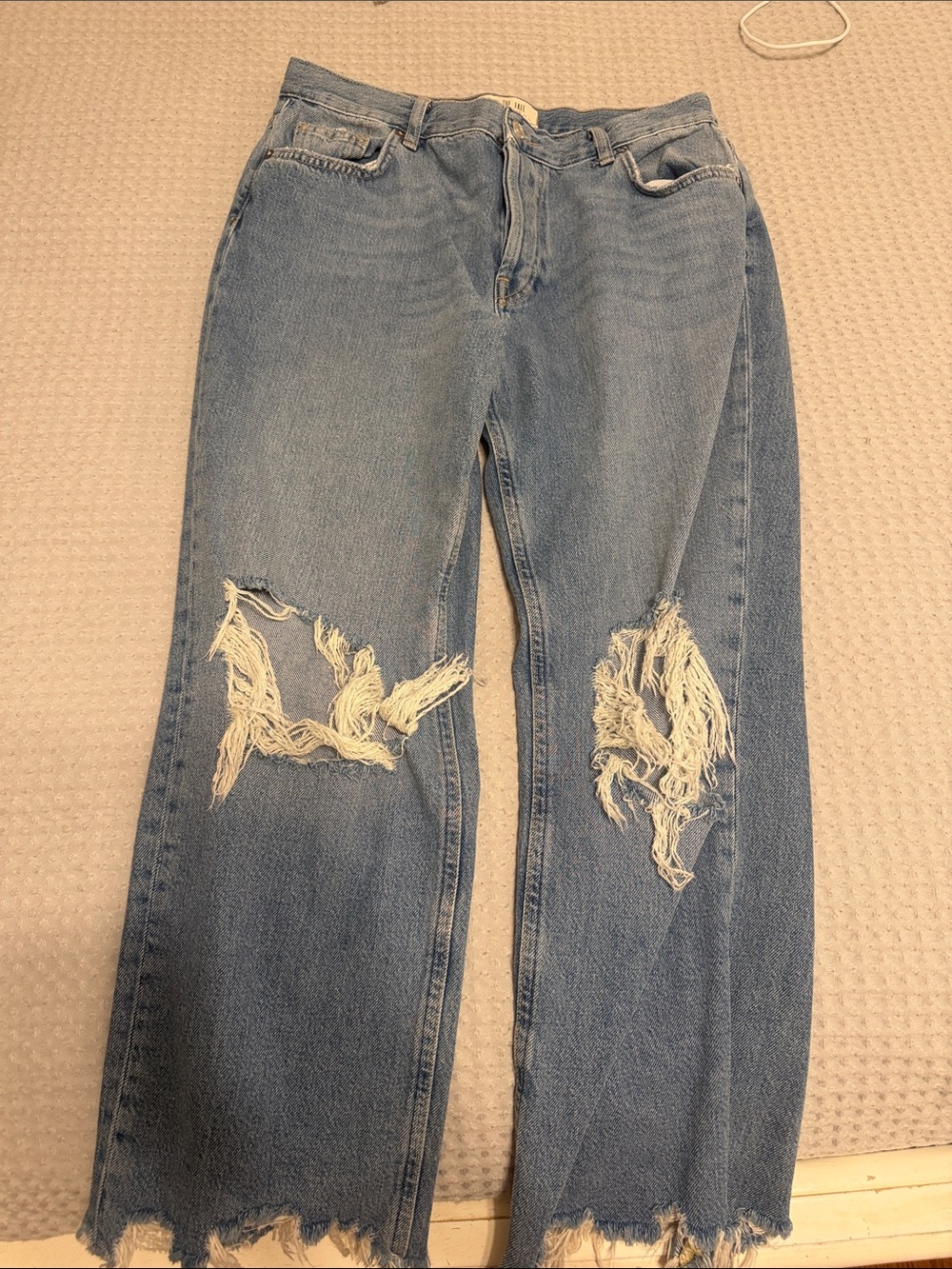 Free People Light Blue Straight Leg Distressed Jeans